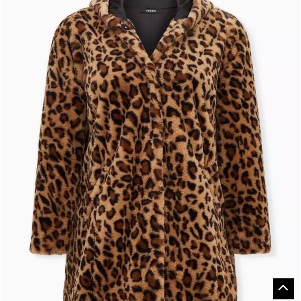 Torrid Plus Size fur Leopard hooded snaps Jacket